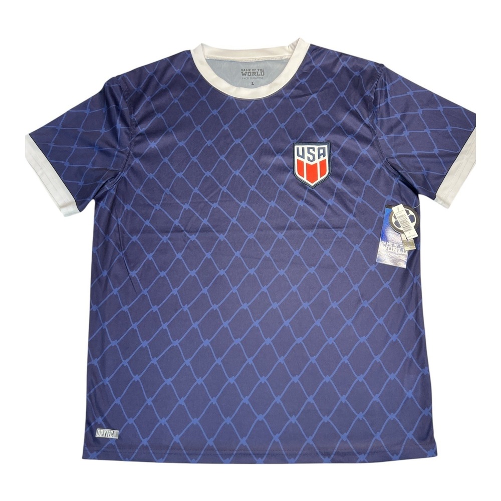 Game of the‎ World Soccer Jersey Mens L Blue NWT USA Patch Drytec Athletic Shirt